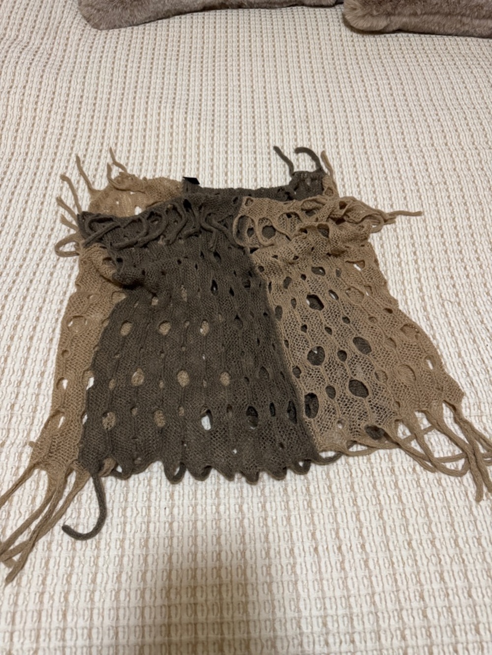 Women’s Two-Tone infinity Crochet Fringe Scarf in Brown and Tan